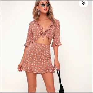 Lulu’s Pink Floral Skirt and Crop Top Set